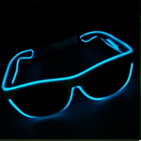 Blinkende LED Leuchtbrille mit externem Batteriekasten blau